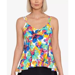 Swim Solutions Women's Multi High-Low Tummy Control Tankini Top Size 18